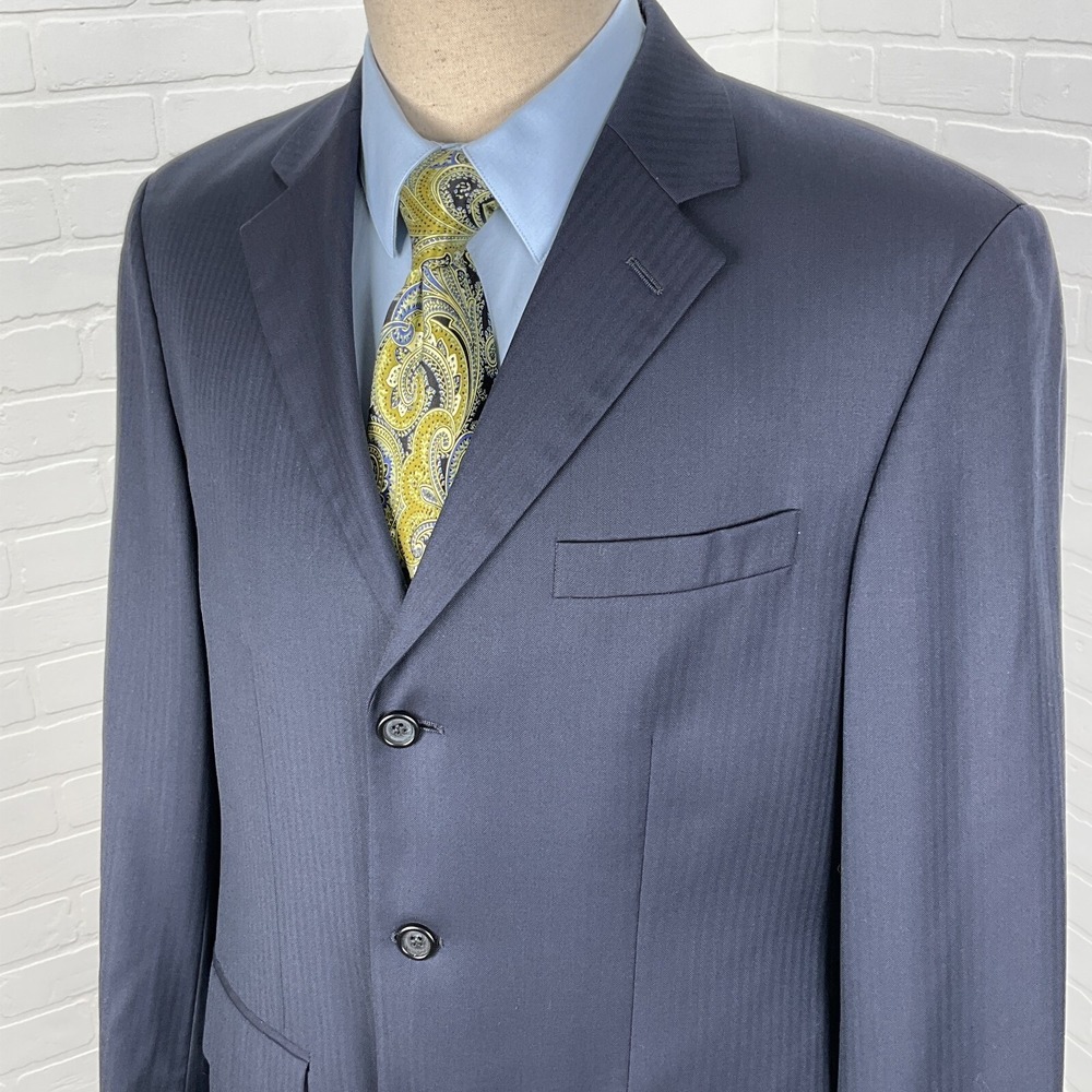 Nautica Blazer Men 40R Blue Herringbone Stripe‎ 3 Button Classic Career Jacket